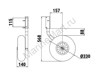 Колеса транцевые для надувной лодки, D330 мм (комплект), оцинкованная 