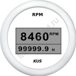 Тахометр цифровой 0-8000 об/мин со счетчиком моточасов делитель 1-10, белый циферблат, белый ободок JMV00555