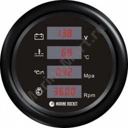 Прибор многофункциональный 4 в 1 (тахометр, вольтметр, давление, температура), черный циферблат, черный ободок, д. 110 мм MFG0002BBMR