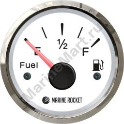 Указатель уровня топлива 0-190 Ом (ЕВРО), белый циферблат, нержавеющий ободок, д. 52 мм, Marine Rocket FLM0002WSMR
