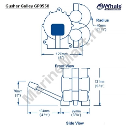 Ножная помпа самовсасывающая камбузная Whale Gusher Galley Mk 3 GP-5 GP0551 9 л/мин 13 мм левый рычаг