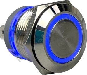 Кнопка без фиксации, подсветка синяя, 12 В, д.19 мм, Marine Rocket MRBB00005