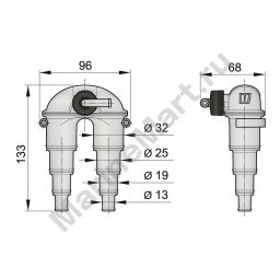 Антисифон со шлангом Vetus ASDH 133 x 96 x 68 мм под шланг 13 - 32 мм