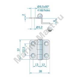 Петля для люков Roca 441591 38x37x2 мм с одной угловой картой из полированной нержавеющей стали AISI304, 7 штук