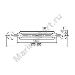 Талреп крюк/крюк CIM 3103-0106 М6 172-252мм открытый корпус из нержавеющей стали AISI316, 2 штуки