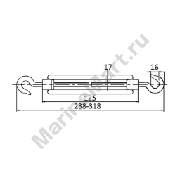 Талреп крюк/крюк CIM 3103-0112 М12 238-318мм открытый корпус из нержавеющей стали AISI316