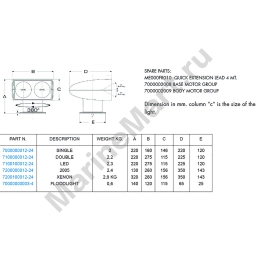 Прожектор поисковый с двумя лампами Matromarine Products 7100000024 24В 2X55Вт 6.5А 130000кд до 262м