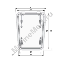 Палубный люк Vetus ALA46TL трапеция 543x681x447мм 90˚ 2 ручки 2 петли