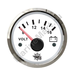 Вольтметр 12В 8/16В Ø57x45мм Ø52мм белый-серебристый с подсветкой, Osculati 27.322.14