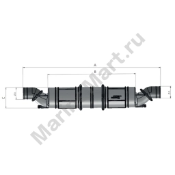 Трехступенчатый гидрозатвор/глушитель Vetus NLP37515L 15л 1200x825x155мм 360° входное соединение Ø75мм для выхлопного шланга Ø75мм