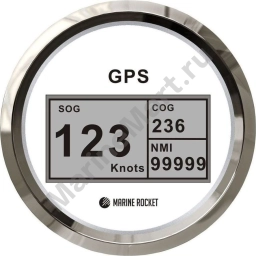 GPS-спидометр электронный, белый циферблат, нержавеющий ободок, выносная антенна, д. 85 мм, Marine Rocket SMDGPS001WSMR