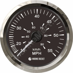 Спидометр манометрический 0-55 MPH, черный циферблат, нержавеющий ободок, д. 85 мм, Marine Rocket SMAM00055BSMR