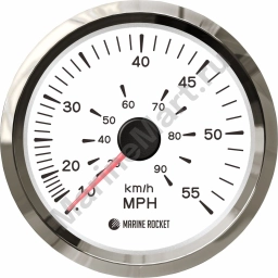 Спидометр манометрический 0-55 MPH, белый циферблат, нержавеющий ободок, д. 85 мм, Marine Rocket SMAM00055WSMR
