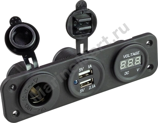 Панель с USB-разъемом 5в 2.1А, прикуривателем и вольтметром MR8124