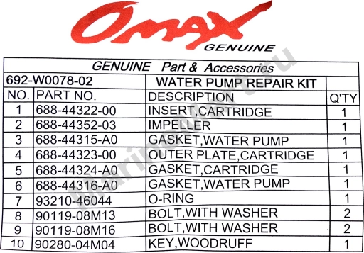 Ремкомплект помпы Yamaha 50-90, Omax 692W007802_OM