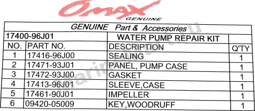 Ремкомплект помпы Suzuki DF150/175, Omax 1740096J01_OM