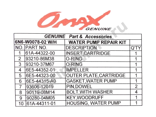 Ремкомплект помпы с корпусом Yamaha 115, Omax 6N6W007802_WH_OM